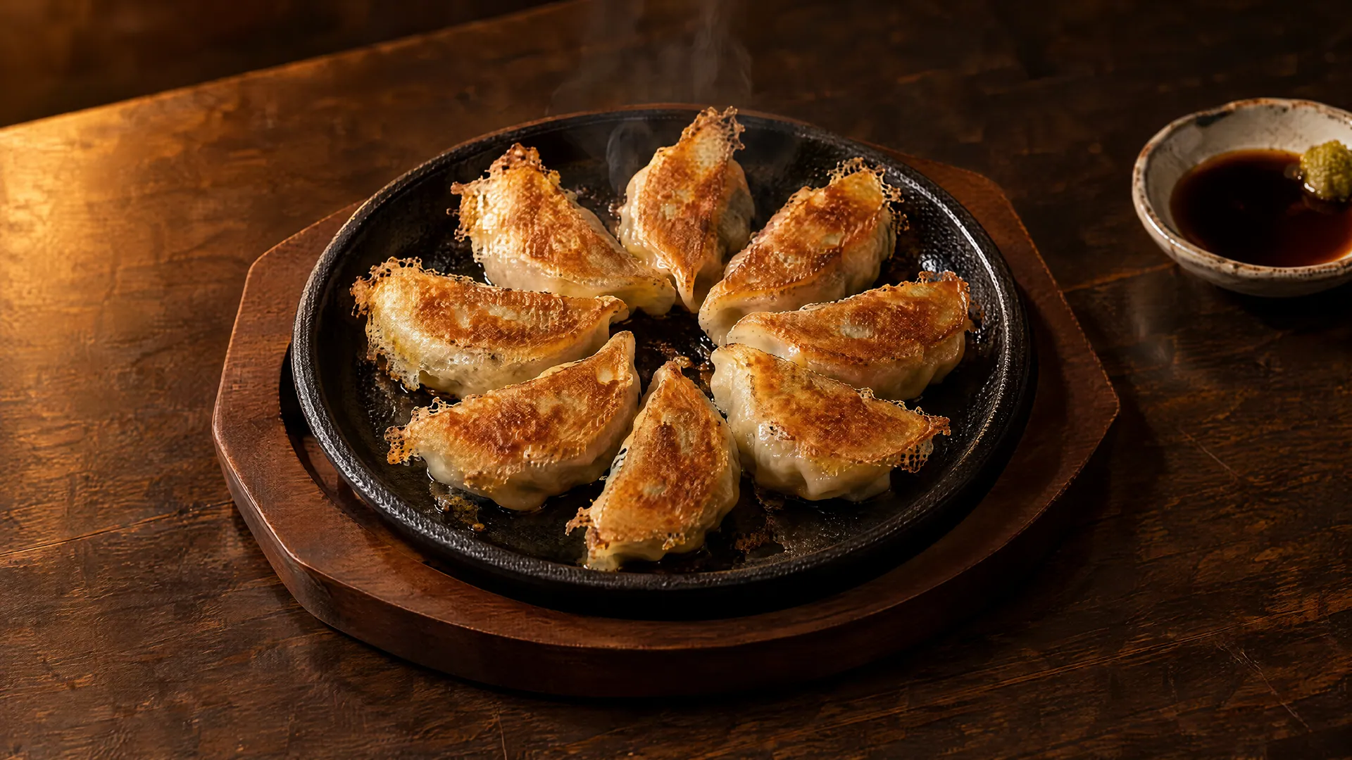 鉄板餃子の料理イメージ。実店舗の写真ではありません